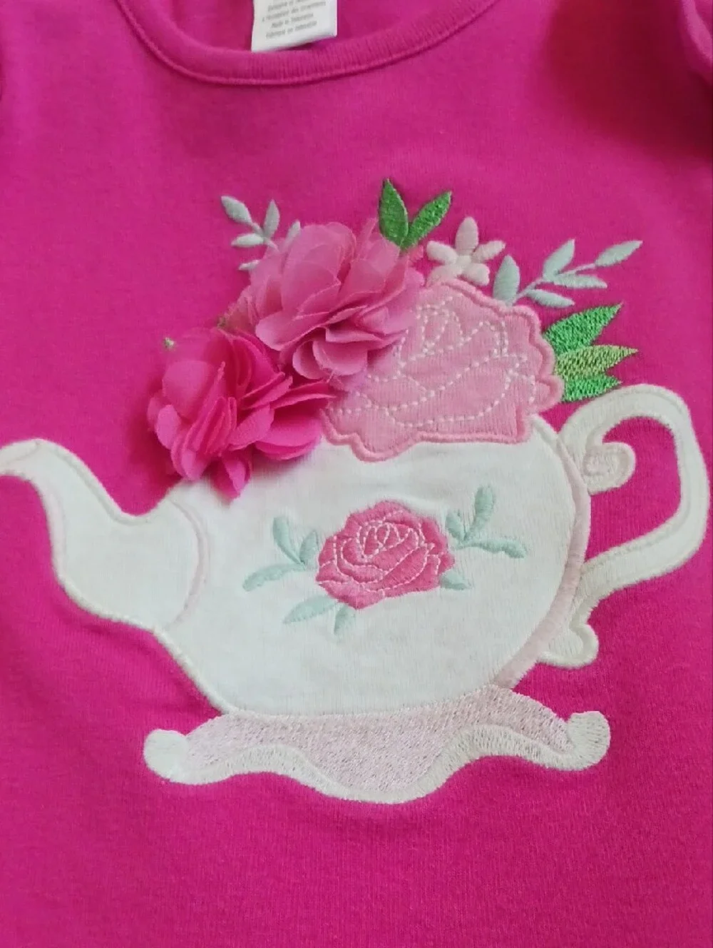 Gymboree Bright Pink Teapot Appliqué Ruffle Tank